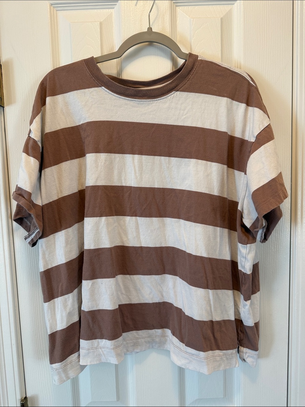 Old Navy Brown & White Striped Short-Sleeve Tee